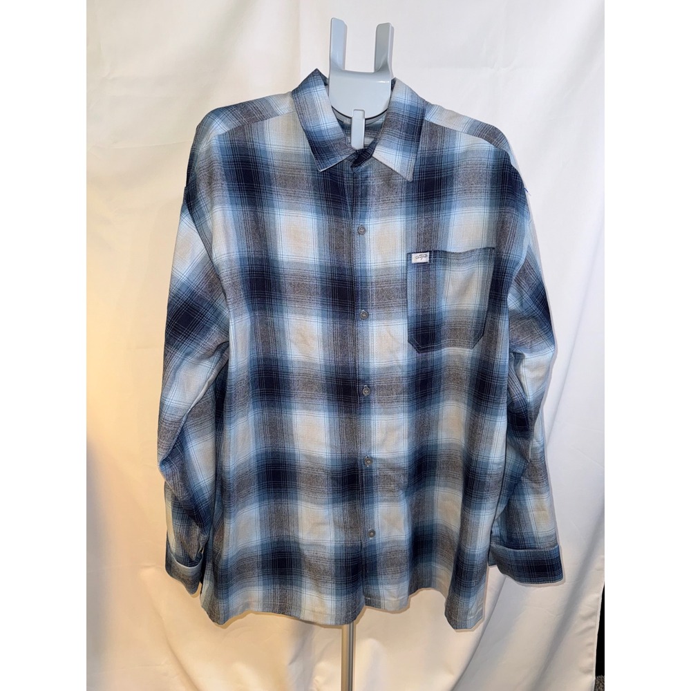 CalTop Mens Blue Plaid Long Sleeve Button Down Flannel Shirt  2X
